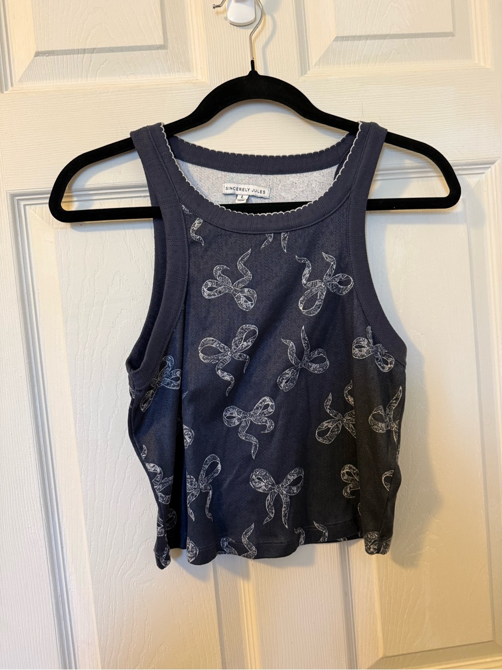 Sincerely Jules Navy Bow-Print Cropped Tank and Cropped Pants